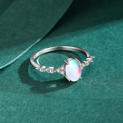 925 Sterling Silver Minimalist Oval Moonstone Ring Thin Women Engagement Female Ring Wedding Band Silver 925 Jewelry Gift