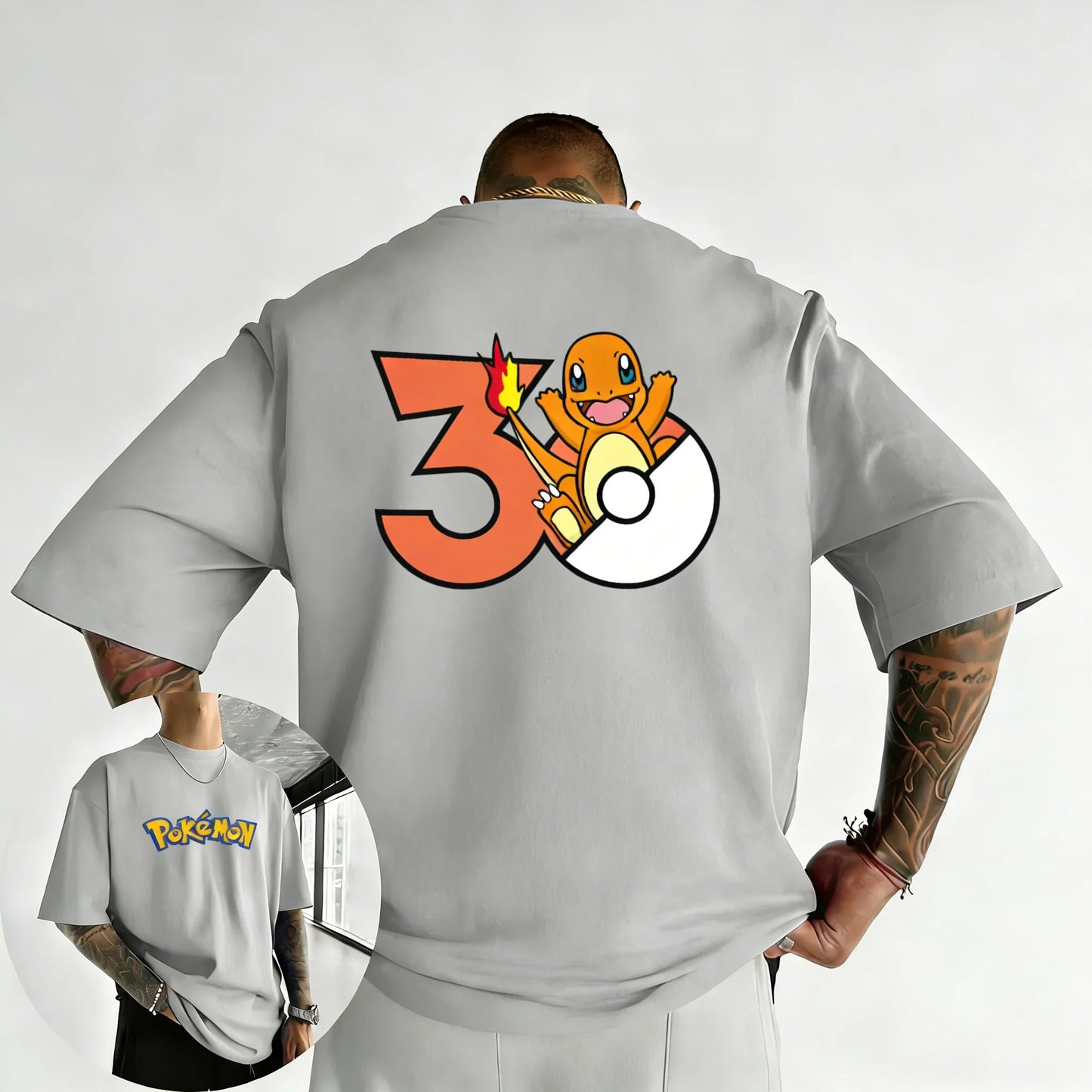 2026 Pokémon 30th Anniversary Charmander Printed T-shirt Summer Men's and Women's Loose Casual Hip Hop Trendy Short Sleeve Top