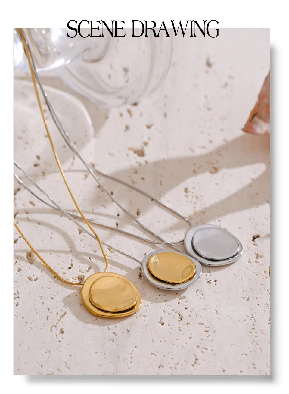 Double Round Pendant Fashion Necklace Water Resistant Metal Stainless Steel Daily Waterproof Jewelry Recommend