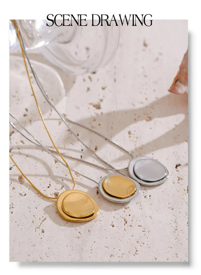 Double Round Pendant Fashion Necklace Water Resistant Metal Stainless Steel Daily Waterproof Jewelry Recommend