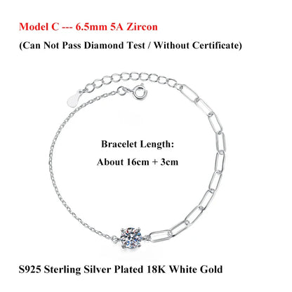 Dainty Full 2/2.5/3mm D Color Moissanite Diamond Link Bracelet for Woman 925 Silver Plated 18k Adjustable Chain Bracelets