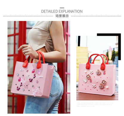 Large Leather Shoulder Bag Handbag Tote Bag Storage for Women Casual Waterproof Beach Bag Hole Fit Charm Fashion Storage Bag