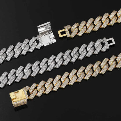 D Color Moissanite Cuban Bracelet 925 Sterling Sliver Plated with 18k White Gold Diamond Cuban Link Chain for Women Man
