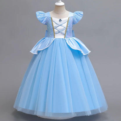 Cinderella Princess Ball Gown Fancy Birthday Rapunzel Belle Vestidos Party Dress Girls Costume Carnival Elegant Clothes