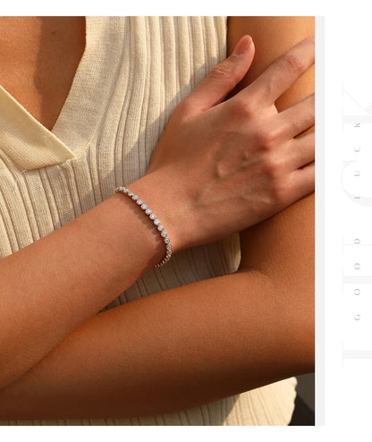 D VVS1 Round Moissanite Tennis Bracelet 3mm/4mm/5mm 925 Sterling Silver Tennis Stackable Bracelets for Women Men Jewelry