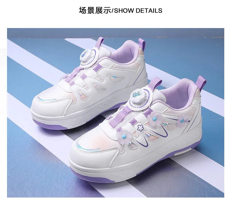 HeelysChildren's small flower decorated four-wheel roller skating sports shoe breathable roller skating girls shoes holidaygifts