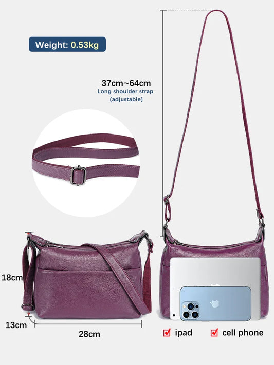 Elegant Genuine Leather Women's Shoulder Bag Trendy Crossbody Messenger Bag for Ladies Dark Red Blue 100% Satchels Hobo