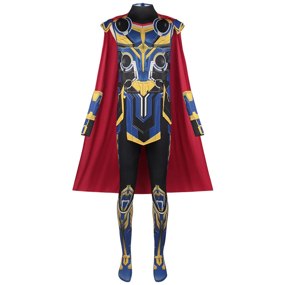 Thor Jane Cosplay Costume Adult Boys Girl Jumpsuit Halloween COS Bodysuit Carnival Party Outfits Cape for Men Women Boy Girl