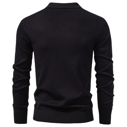 Zip Placket Polo Shirt Men Premium Solid Color Slim Fit Long Sleeve Textured Fabric Business Casual Autumn Winter
