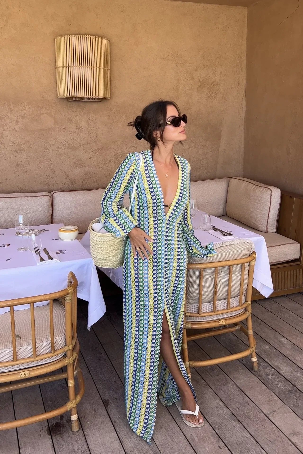 Maxi Dress Women Flare Sleeve V-neck High Split Sexy Long Dresses 2025 New Autumn Beach Banquet Vestidos