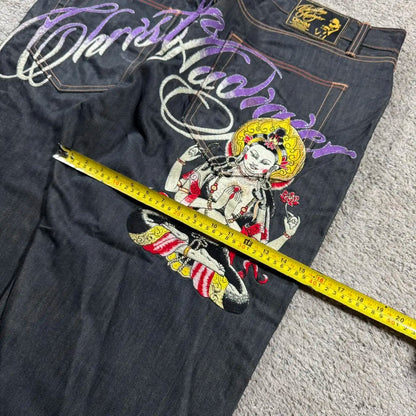 Baggy Wide Leg Y2K 2000s Loose Jeans Embroidered Buddha Casual Denim Pants Harajuku High Waist Straight Jeans Y2k Women Clothing