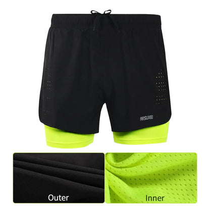 Men's Running Shorts Outdoor Sports Training Exercise Jogging Gym Fitness 2 in 1