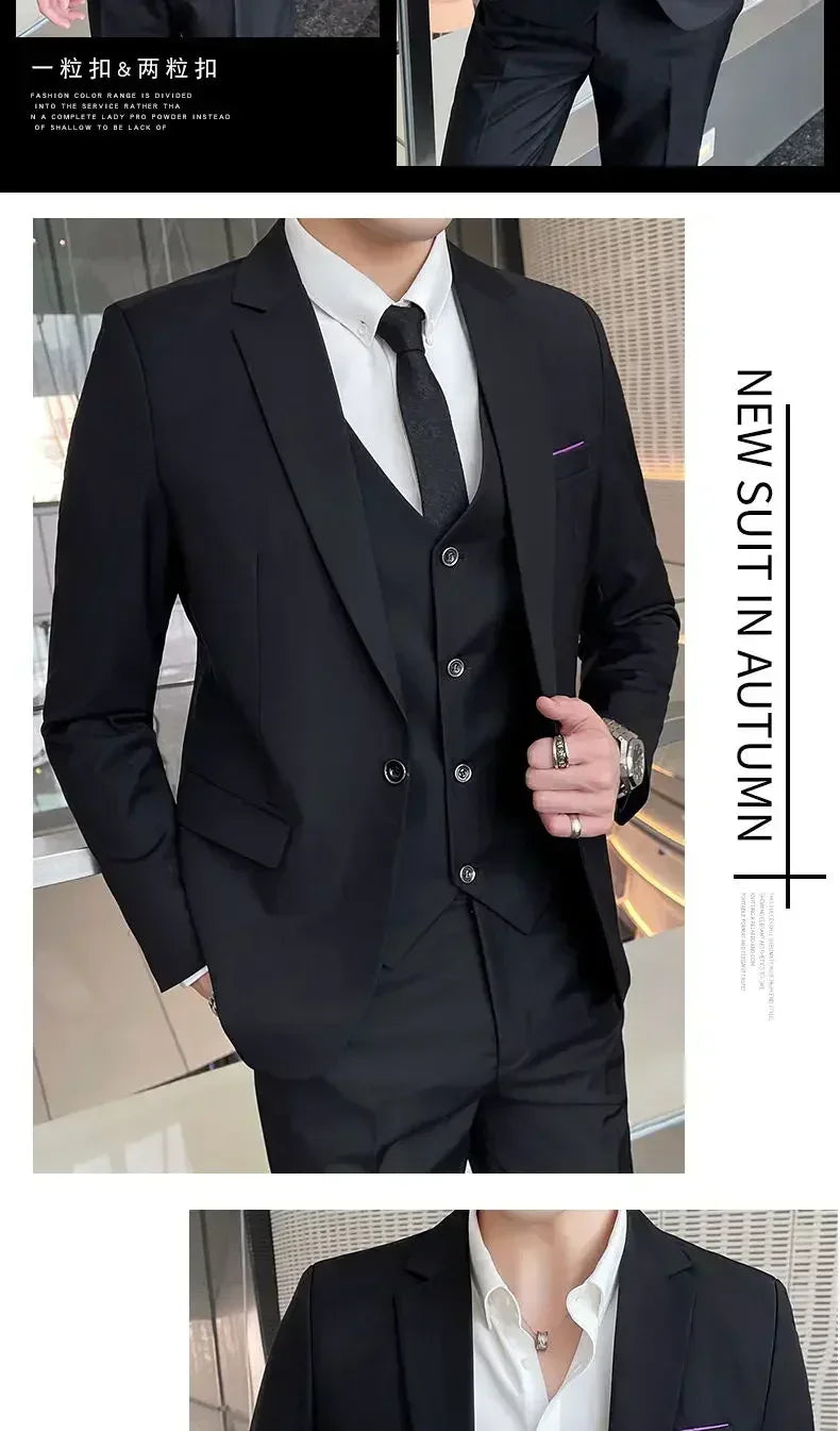 S-8XL (Blazer+ Vest + Pants) Men's fashion casual outdoor gentleman business wedding slim-fit formal British style wedding suit