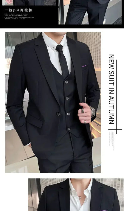 S-8XL (Blazer+ Vest + Pants) Men's fashion casual outdoor gentleman business wedding slim-fit formal British style wedding suit