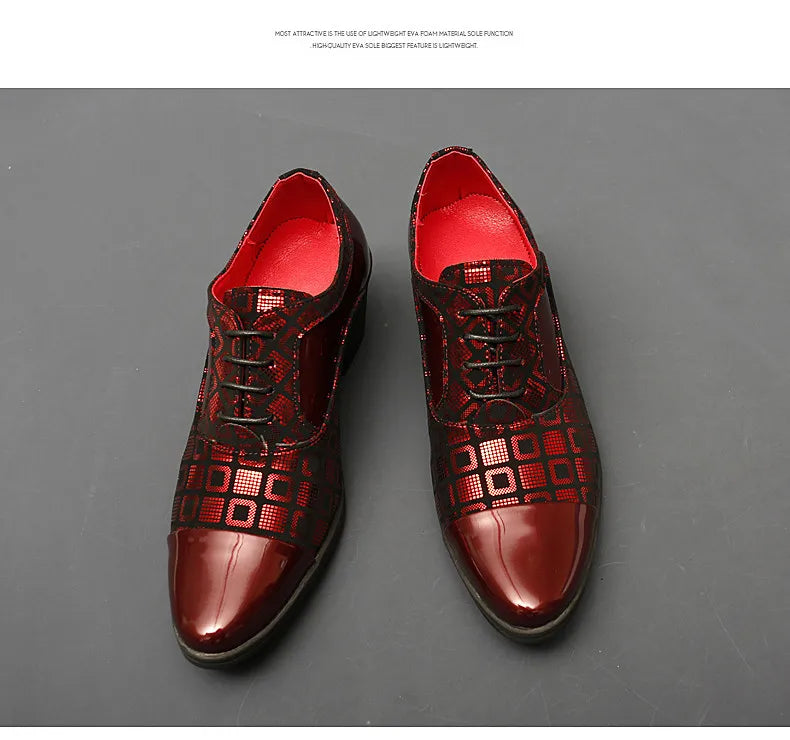 Men's High-heeled Leather Shoes Fashion Red Wedding Dresses Shoes For Men Luxury Formal Shoes Man zapatos de vestir