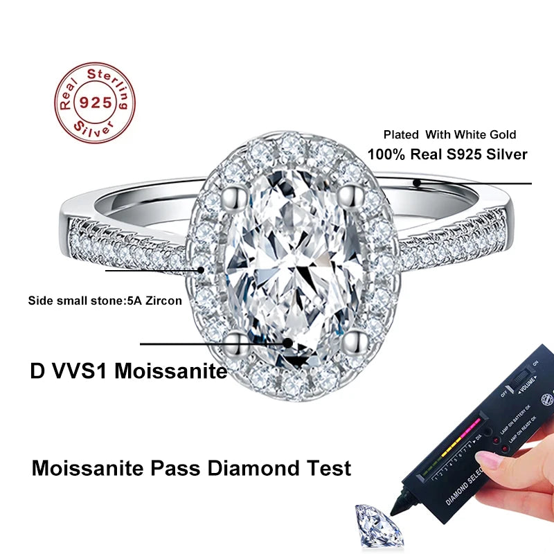 1CT 2CT D VVS1 Oval Cut Moissanite Rings for Women 925 Sterling Silver Lab Dimond Engagement Wedding Party Ring Wholesale
