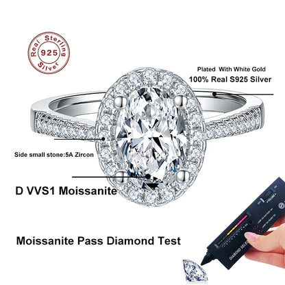 1CT 2CT D VVS1 Oval Cut Moissanite Rings for Women 925 Sterling Silver Lab Dimond Engagement Wedding Party Ring Wholesale