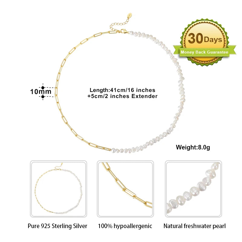 Natural Pearls Beaded Necklace with 925 Sterling Silver Paperclip Chain Wedding Party Fashion Pearls Jewelry GPN13