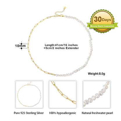 Natural Pearls Beaded Necklace with 925 Sterling Silver Paperclip Chain Wedding Party Fashion Pearls Jewelry GPN13