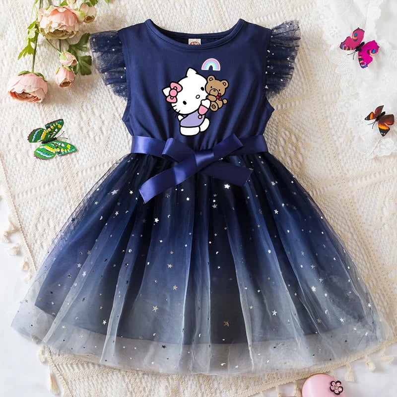 Girls Sequin Tutu Dress with Bow Flutter Sleeves Summer Princess Party Outfit for Toddler Kids 2-6 Years