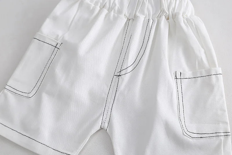 ‌New 2025 Boys Cotton Striped Shorts Set 2-Piece Summer Outfit Fashion Short Sleeve Casual Playwear Stylish Kids Clothing‌