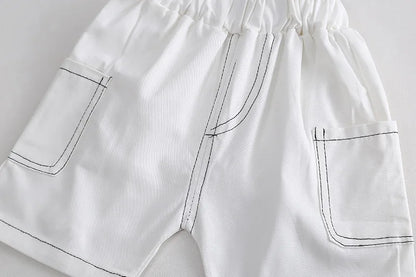 ‌New 2025 Boys Cotton Striped Shorts Set 2-Piece Summer Outfit Fashion Short Sleeve Casual Playwear Stylish Kids Clothing‌