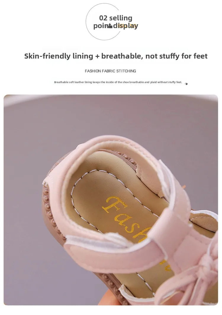 Summer Baby Girls Sandals Cut-Outs Lace Princess Shoes Children Sandals Anti Slip Soft Sole Toddler Kids Beach Shoes Size 15-25