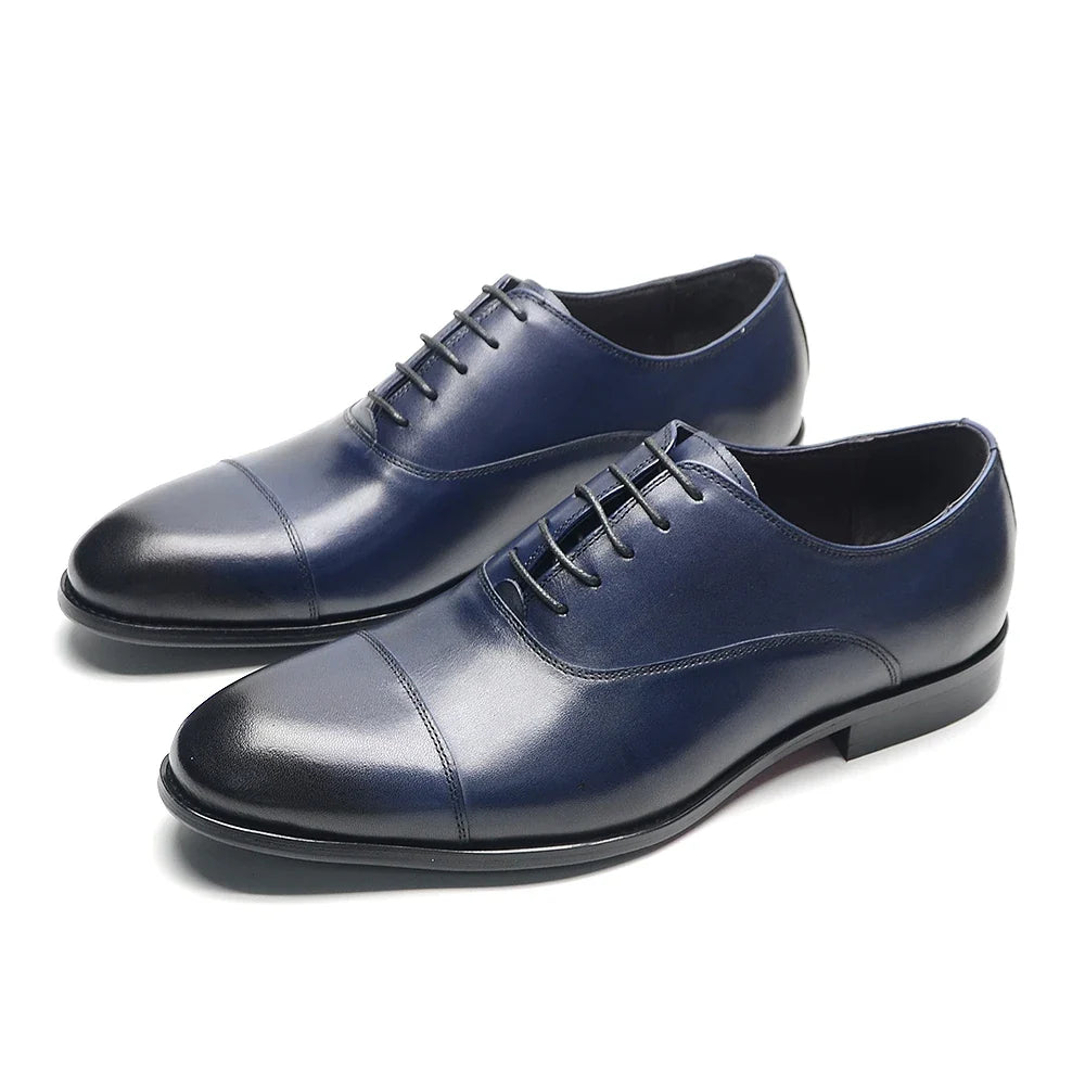 Genuine Leather Handmade Men's Oxford Dress Shoes Cap Toe Lace-Up Classic Business Office Shoe Wedding Party Formal Shoes Man