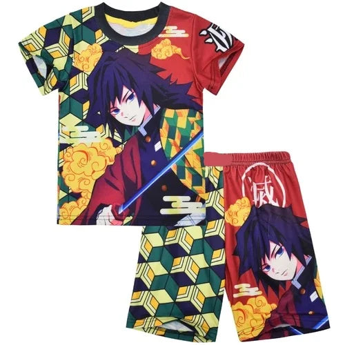 Demon Slayer Kids T-shirt Shorts Set  Anime Kimetsu Tanjiro Rengoku Zenitsu Print BoysGirls Casual Summer Outfit 2Pcs Sportswear