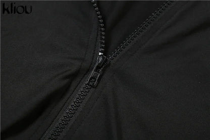 Casual Women 2 Piece Set Classic Tracksuits Solid Long Sleeve Zip-up Hood Tops+Slim Elastic Pants Sporty Concise Outfits