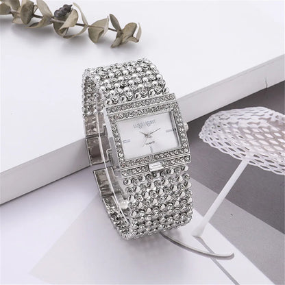 W25 Women's Square Quartz Watch Fashion Brand Light Luxury Stainless Steel Bracelet Girls' Diamond Inlaid Wristwatches