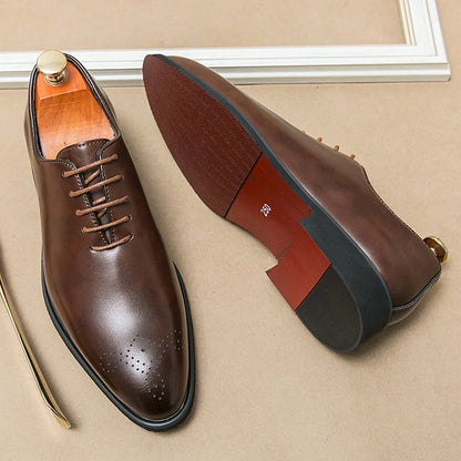 Classic Dress Leather Men Derby Shoes Formal Pointed Toe Business Leather Shoes Oxford Lace Up Anti SlipOffice Daily Shoes