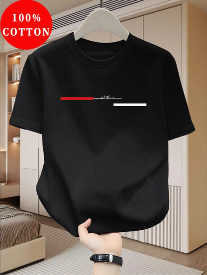 100% cotton men's loose T-shirt fashionable whatever letter pattern printed short sleeved round neck casual top