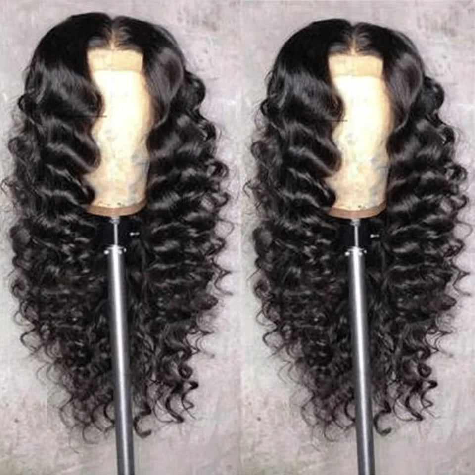 42 Inch 250 Density Deep Wave Human Hair Wigs Curly Brazilian Lace Front Wigs Pre Plucked Natural Black 13X6 Hd Lace Frontal Wig