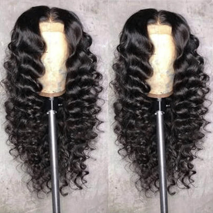 42 Inch 250 Density Deep Wave Human Hair Wigs Curly Brazilian Lace Front Wigs Pre Plucked Natural Black 13X6 Hd Lace Frontal Wig