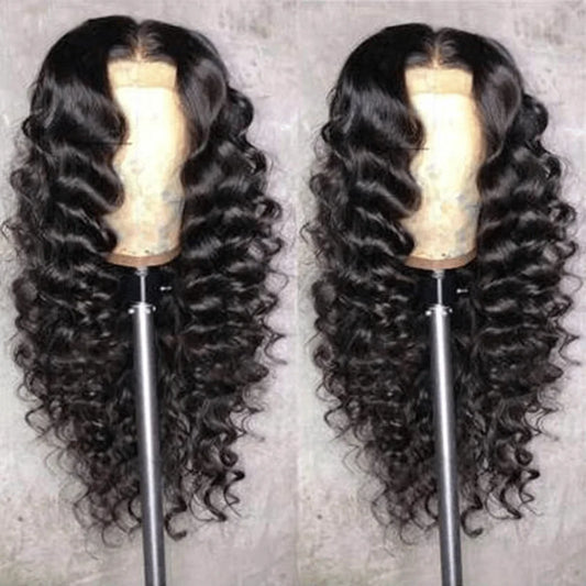 42 Inch 250 Density Deep Wave Human Hair Wigs Curly Brazilian Lace Front Wigs Pre Plucked Natural Black 13X6 Hd Lace Frontal Wig