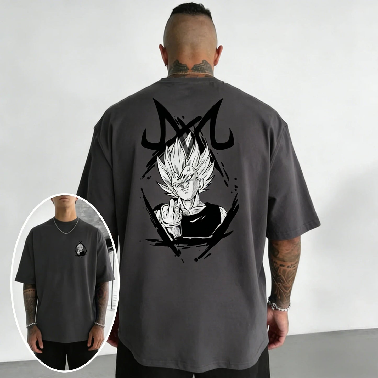 Oversized Cotton T-shirt Summer New Vegeta Print Men's Street Hip-hop Loose Casual Short Sleeved Top