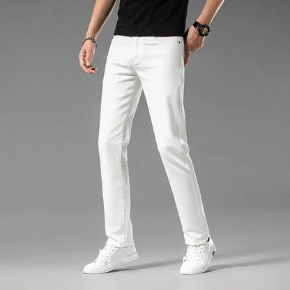 White Summer Men's Slim Jeans Classic Business Fashion High Quality Cotton Stretch Denim Pants Brand Trousers