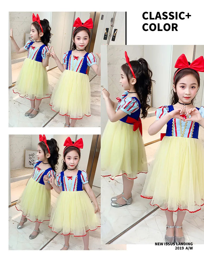 Girls' Snow White Dress Summer Style Little Girl's Frozen Fluffy Mesh Birthday Dress Skirt