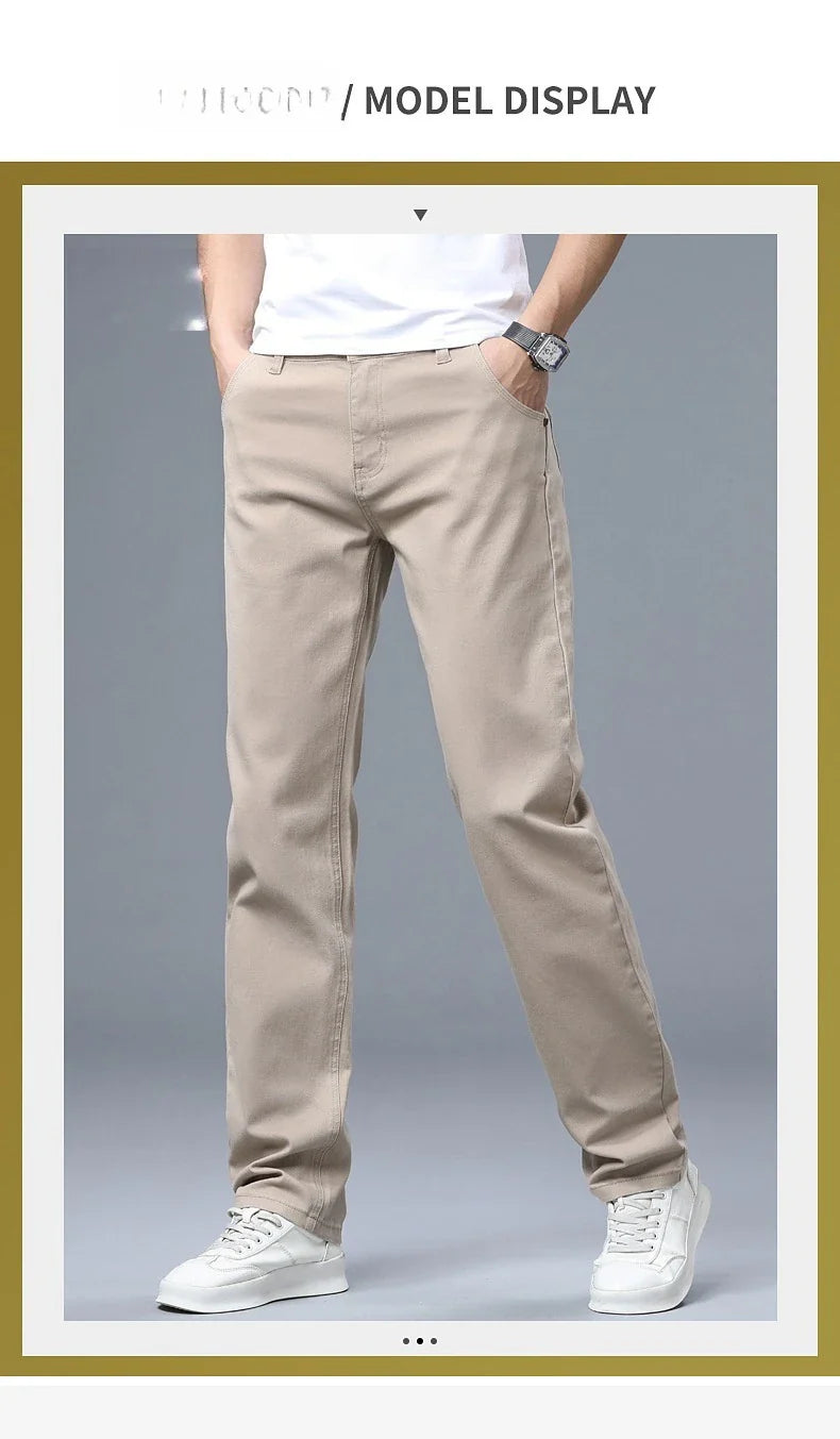 Men's Straight Leg Jeans Slim Fit Stretch Comfort Denim Pants Korean Casual Fashion Minimalist Business Male Daily Trousers