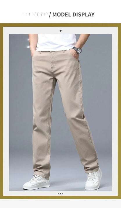 Men's Straight Leg Jeans Slim Fit Stretch Comfort Denim Pants Korean Casual Fashion Minimalist Business Male Daily Trousers