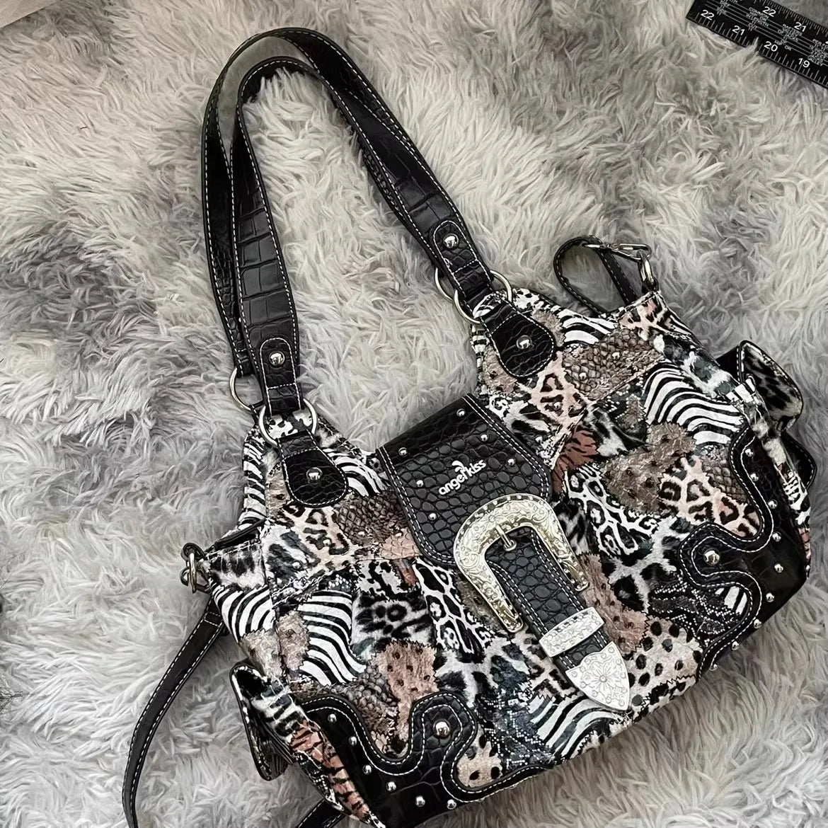 Women Handbag Stitching Leopard Top-handle Shoulder Bag PU Dumpling Pack Multi-pockets Shoulder Bags Phone Money Pack