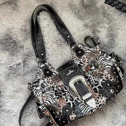 Women Handbag Stitching Leopard Top-handle Shoulder Bag PU Dumpling Pack Multi-pockets Shoulder Bags Phone Money Pack