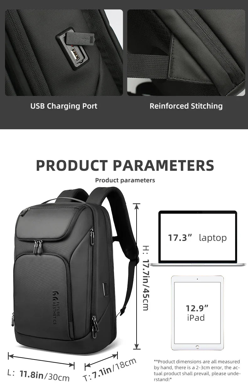Business Backpack for Men Waterproof Travel 17.3" Laptop Backpack  High Capacity Multifunctional Pack USB Charging