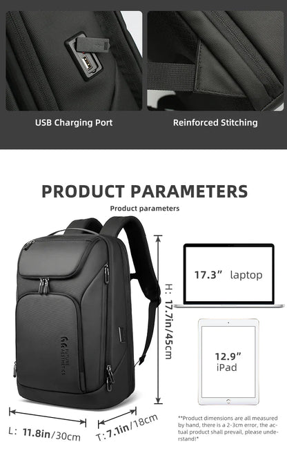 Business Backpack for Men Waterproof Travel 17.3" Laptop Backpack  High Capacity Multifunctional Pack USB Charging
