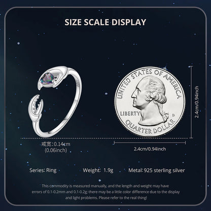 925 Sterling Silver Colorful 12 Zodiac Open Ring For Women , Rainbow Zircon Crystal Stackable Rings Girl Family Gift