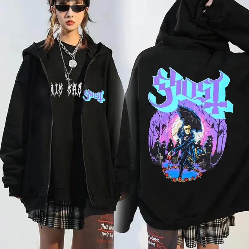Ghost Band Seven Inches of Satanic Panic Album Graphic zip up hoodies Men's clothing Hip hop Retro harajuku jackets sweatshirt