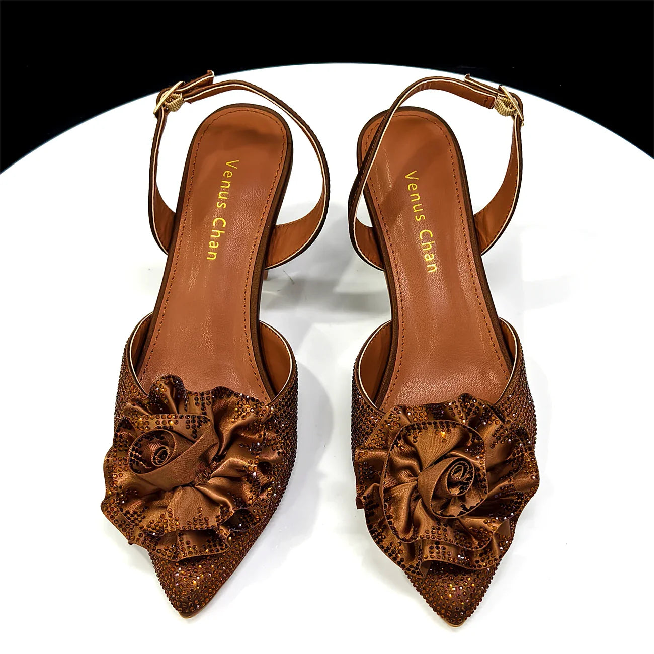 Elegant Shiny Dark blue Handbag and Medium Heel Shoes Set with Beautiful Handmade Flowers for Weddings and Parties