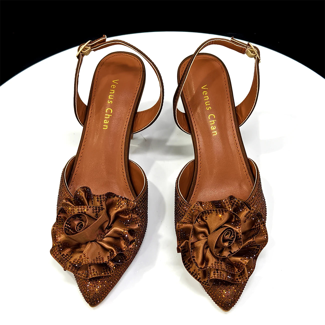 Elegant Shiny Dark blue Handbag and Medium Heel Shoes Set with Beautiful Handmade Flowers for Weddings and Parties