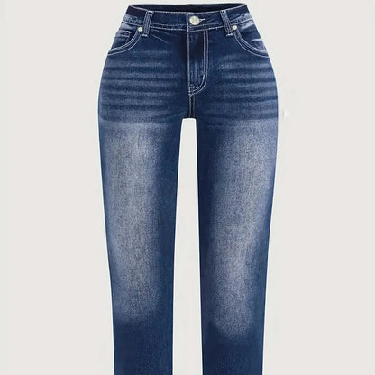 Women's dark blue slim fit elastic low waist classic style fashionable women's denim trousers
